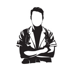 Doctor, isolated vector silhouette, ink drawing. Front view abstract portrait. Health care