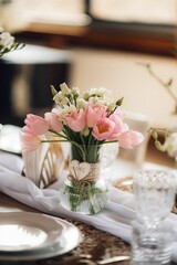 Closeup of fresh flowers in vase on table