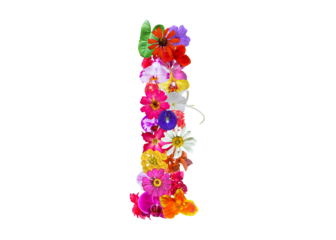 I shape made of various kinds of flowers petals isolated on transparent background, PNG