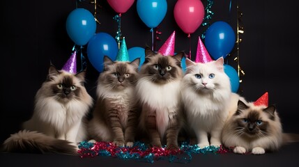 Fototapeta na wymiar Festive Felines: Ragdoll Cats Celebrating in Style