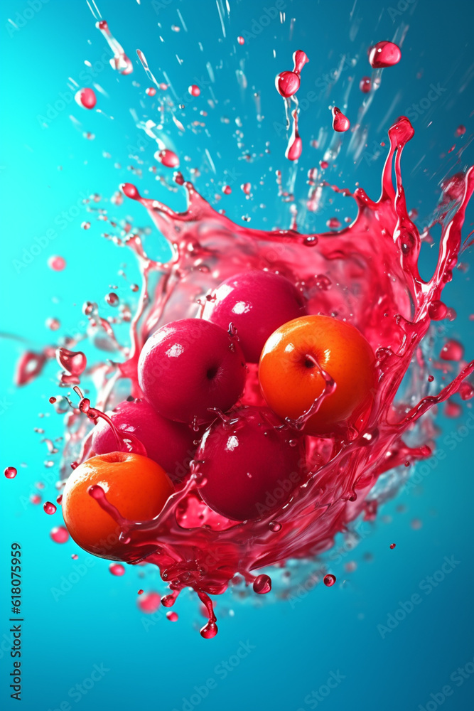 Poster An vibrant image of a Cranberry splashed in bright paint, symbolizing freshness and health.  Generative AI technology.