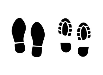 Big set of silhouette footprints isolated on white.Boot footprint. Vector illustration