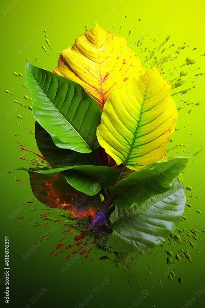 Aufkleber an vibrant image of a kratom (mitragyna speciosa) splashed in bright paint, generative ai technology