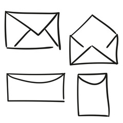 Vector sketch envelope icon on white background. Mail symbol in doodle style.