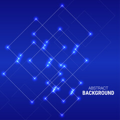 Vector abstract background with overlapping square and glowing dots. High tech design. Node molecule structure. Science and connection concept.