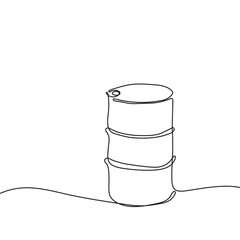 Oil barrel icon hand drawn with single one continuous line. Isolated vector illustration.