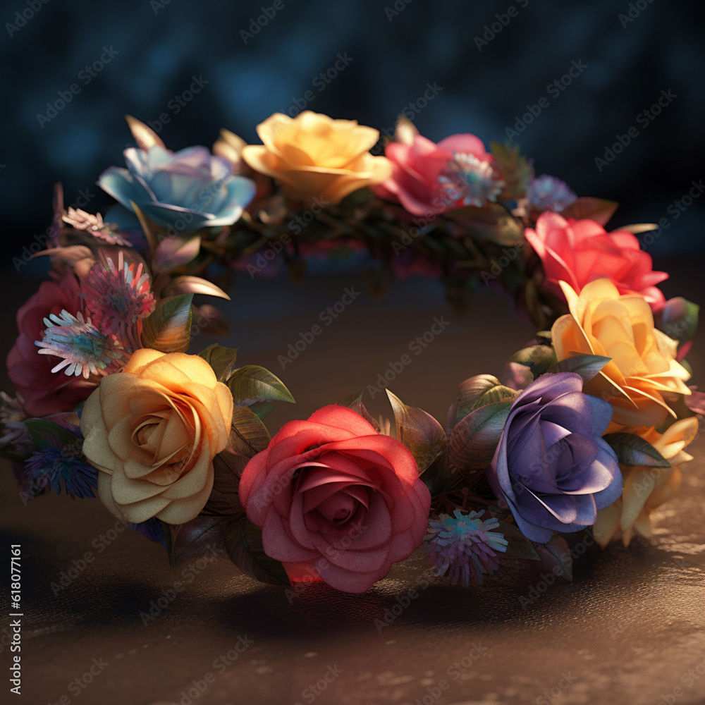 Aufkleber An image of a flower crown adorned with roses in various colors, creating an elegant and romantic aesthetic.  Generative AI technology.