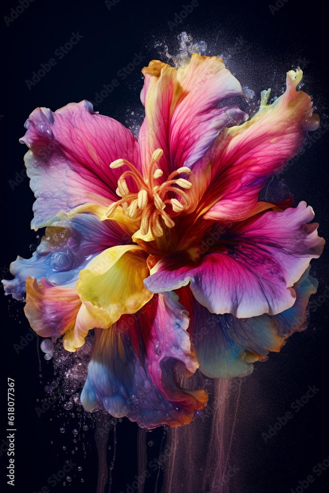 Leinwandbilder an abstract surreal photograph of a hellebore splashed in bright paint. generative ai technology.