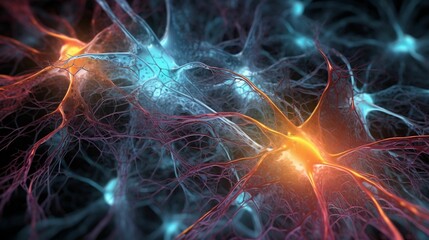 AI generated illustration of a glowing connected network of neurons