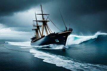 Obraz premium ship in the sea generated Ai.