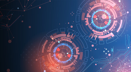 Abstract background with plexus effect. Scientific and technological concept with the use of technical elements formed in the shape of a circle.
