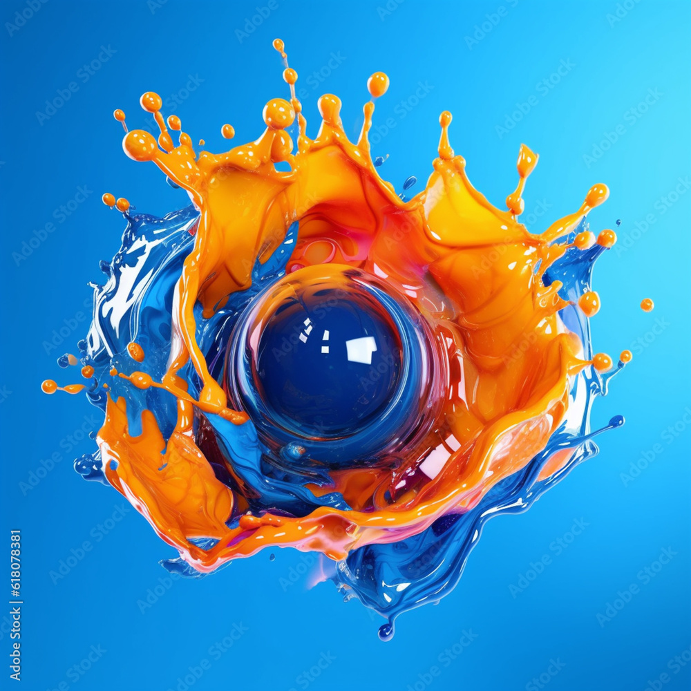 Poster An abstract surreal photograph of a Sapphire splashed in bright paint.  Generative AI technology.