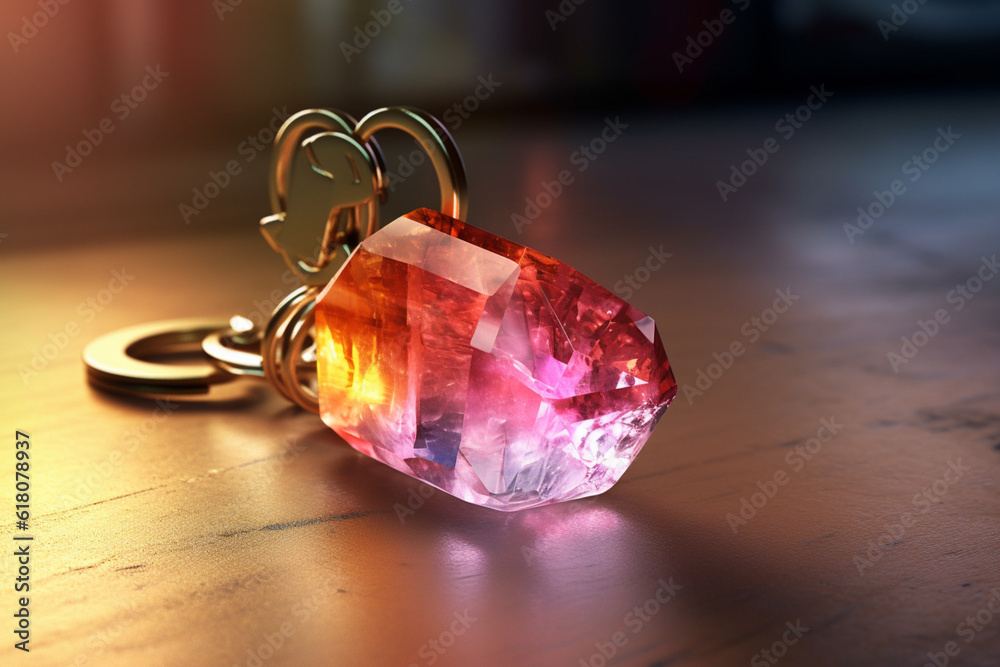 Leinwandbilder an image capturing a crystal keychain, featuring a small tumbled stone or a raw crystal, serving as 