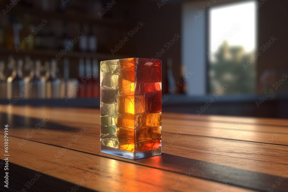 Poster glass of beer on table. generative ai technology.