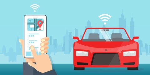 Chiama un taxi online, applicazione mobile. App mobile con mappa. - illustrazioni © maximilian