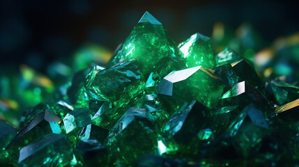 Amazing bright and shiny Uvarovite crystal cluster background. Jewel mineral detailed macro. Generative AI