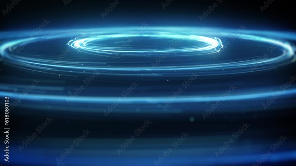 Poster concentric circles of spinning particles/ 4k animation of abstract spinning particles lights in conc