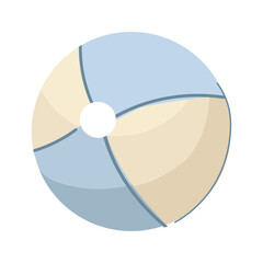 Cute cartoon style beach ball with white and blue stripes.