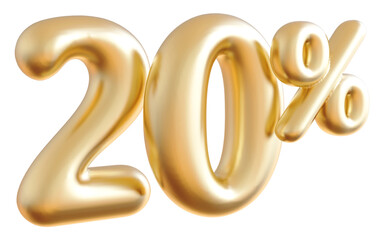 20 Percent Off Numbers Gold 3D Discount