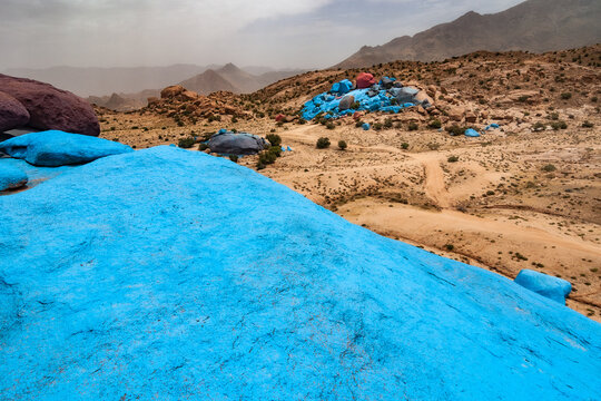 Tafraout the Anti Atlas and the canyon of Ait Mansour. Painted Rocks
