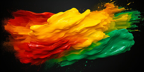 red, yellow and green smudges of paint on black background. Black History Month vibrant concept