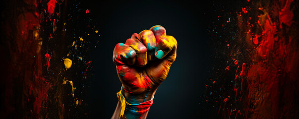 black history month celebration. fist with red, yellow and green colored painting