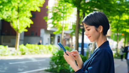 街中でスマホを使う女性