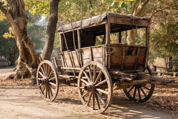 Plakat Old wooden rural wagon. Generative AI