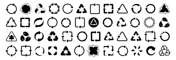 Black recycling arrow icon collection. Set of recycle arrow symbol. Recycle, recycling, reuse arrow icons