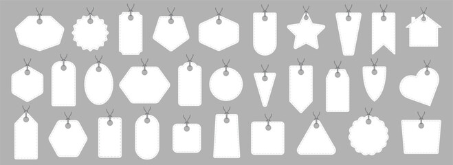 Blank price tag collection. Set of white tag and sticker. Shopping price tag template collection
