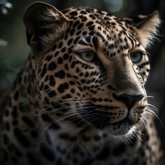 Fototapeta na wymiar AI generated illustration of a spotted leopard with green eyes