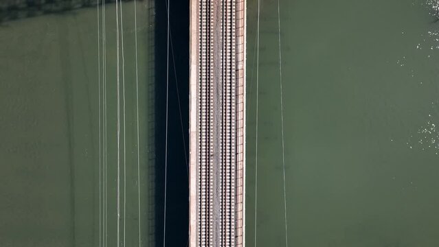 Top view of the Pelham Bay Railroad Bridge over the river in the Bronx, New York