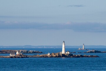 Fototapeta na wymiar Scenic view of lighthouses in the Atlantic Ocean near the coast of Massachusetts