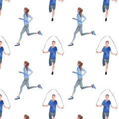 Sports at sunrise.Running.Gymnastics.Morning gym.Watercolor sport isolated on white background.