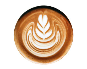 Directly above of creative latte art shapes collection, cappuccino with frothy foam, hot coffee, milk foam, flat lay, top view, isolated cutout, transparent background