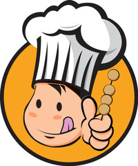 chef with a skewer, thumb up