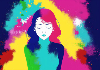 Portrait of a beautiful woman with colorful hair.