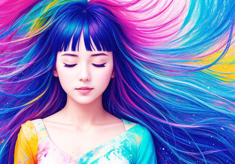 Fototapeta premium Multicolored portrait of a beautiful girl. Generative AI. 
