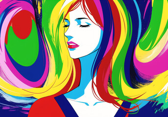 Naklejka premium Multicolored portrait of a beautiful girl. Generative AI. 