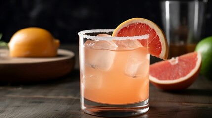 AI generated illustration of a glass of refreshing Paloma drink with grapefruit juice