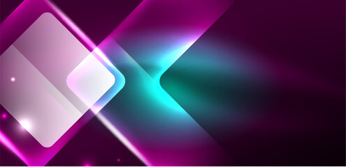 Neon glowing techno lines and arrows, hi-tech futuristic abstract background template
