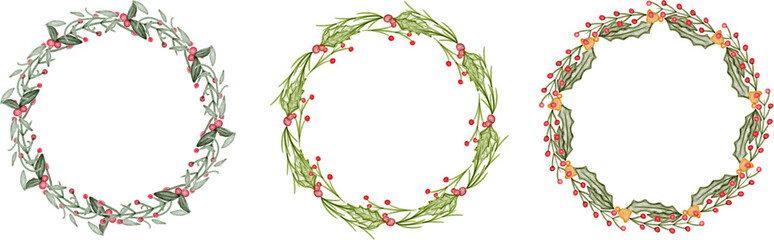 Set of watercolour,watercolor Christmas wreath,Transparency