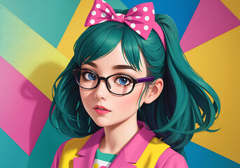 Portrait of a beautiful girl with glasses. Generative AI.
