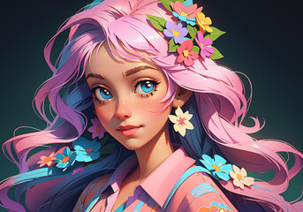 portrait of a woman with flowers. Generative AI.	