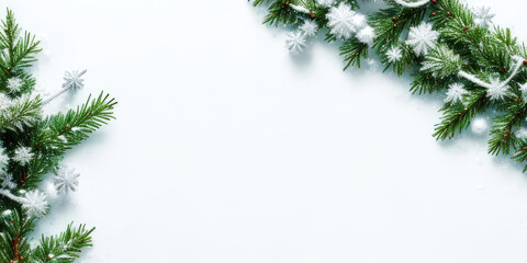 Christmas tree branches and ornaments isolated on white background,Generative AI.