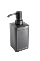 Obraz premium Black cosmetic plastic bottle with dispenser isolated on white background