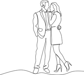 Single one line drawing happy cute married man and woman dancing on the floor at party park. Romantic young wedding couple holding hands and spinning around. Continuous line draw design graphic vector