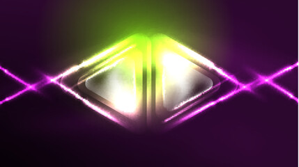 Techno neon triangles with light effects in the dark