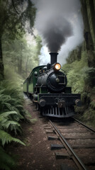 A Steam Locomotive in a Green Beech Forest