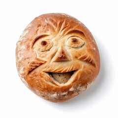 Fototapeta premium Cute bread sourdough with emotions on a face, smiling, isolated on white
